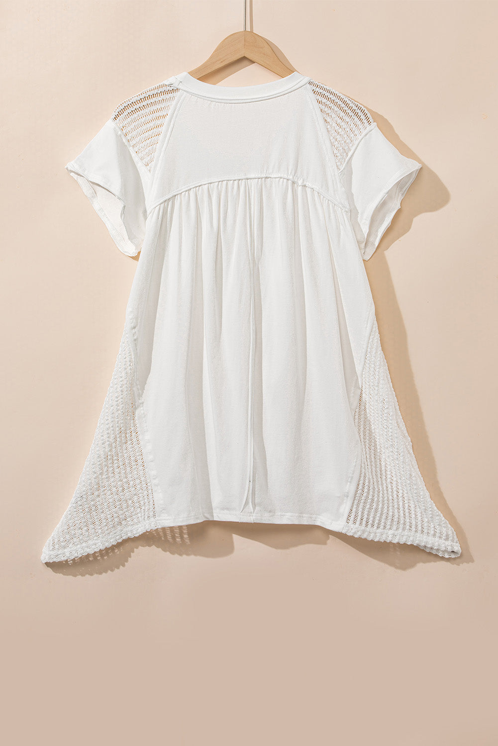 Hollow Knit Splicing Keyhole Back Tunic Top | White