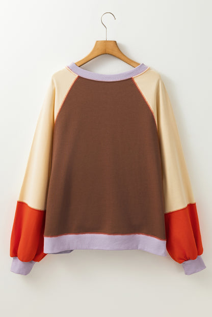 Colour Block Side Slits Raglan Sleeve Loose Fit Top | Orange