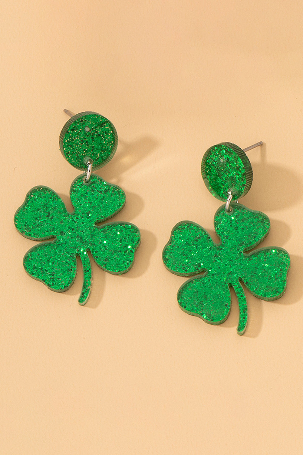 St Patricks Shamrock Shape Stud Earrings | Blackish Green