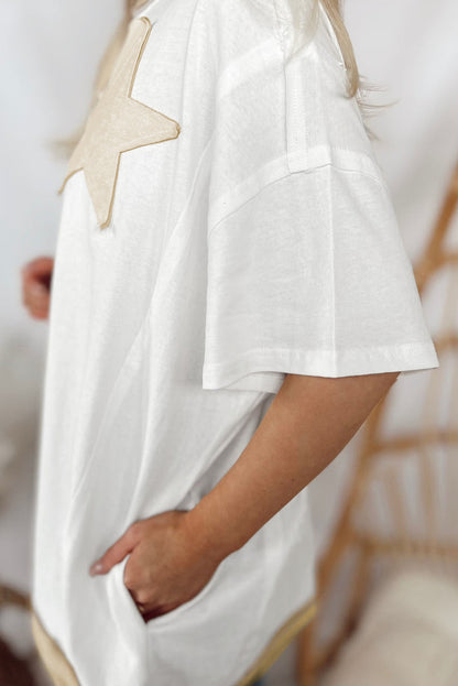 Shooting Star Patched Oversized T Shirt | White