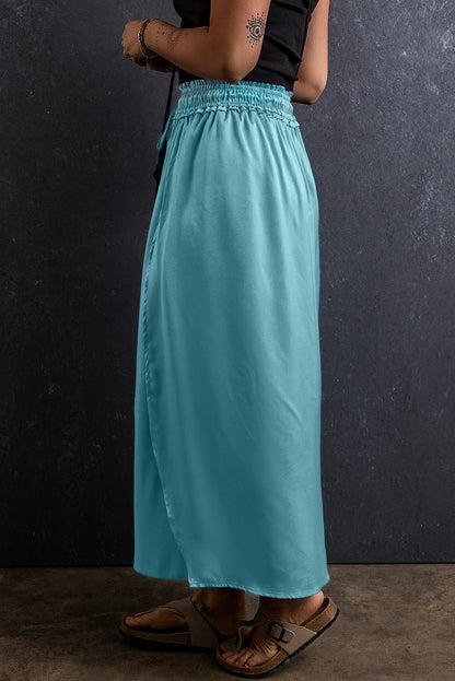 Drawstring Split Side Flowy Long Skirt | Peacock Blue