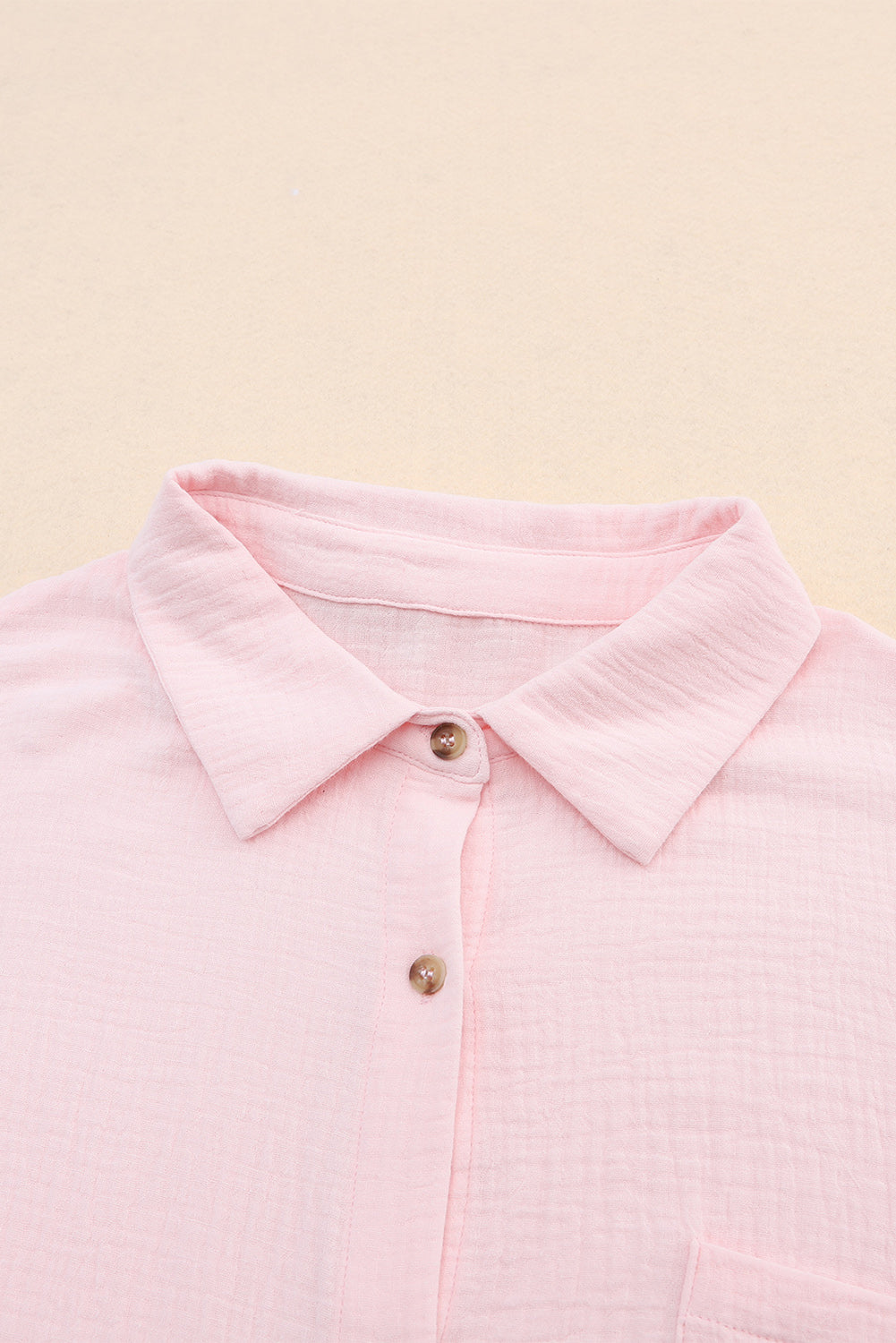 Crinkle Texture Roll-Tab Sleeve Shirt | Pink