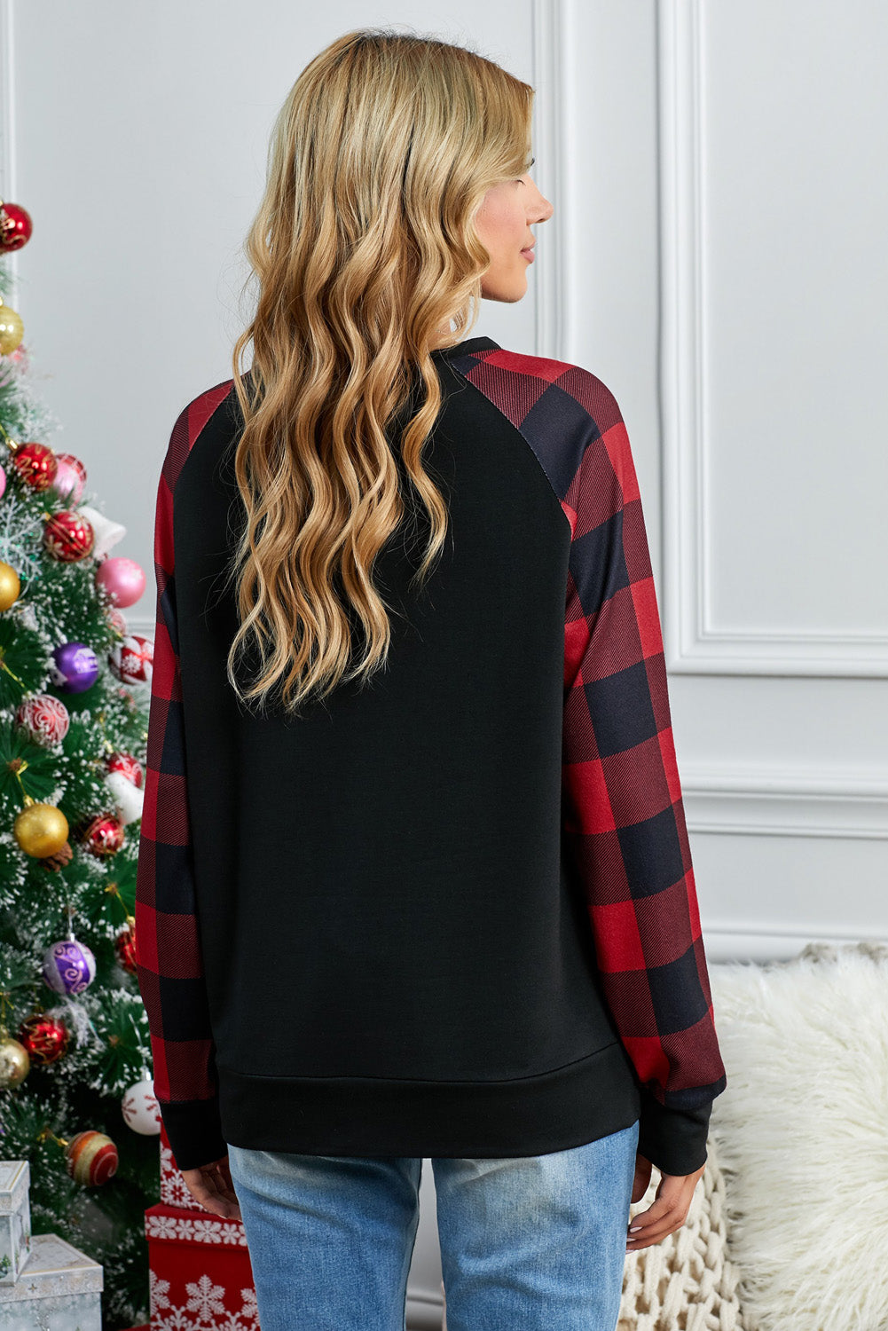 Buffalo Plaid Long Sleeve Sweatshirt | Black