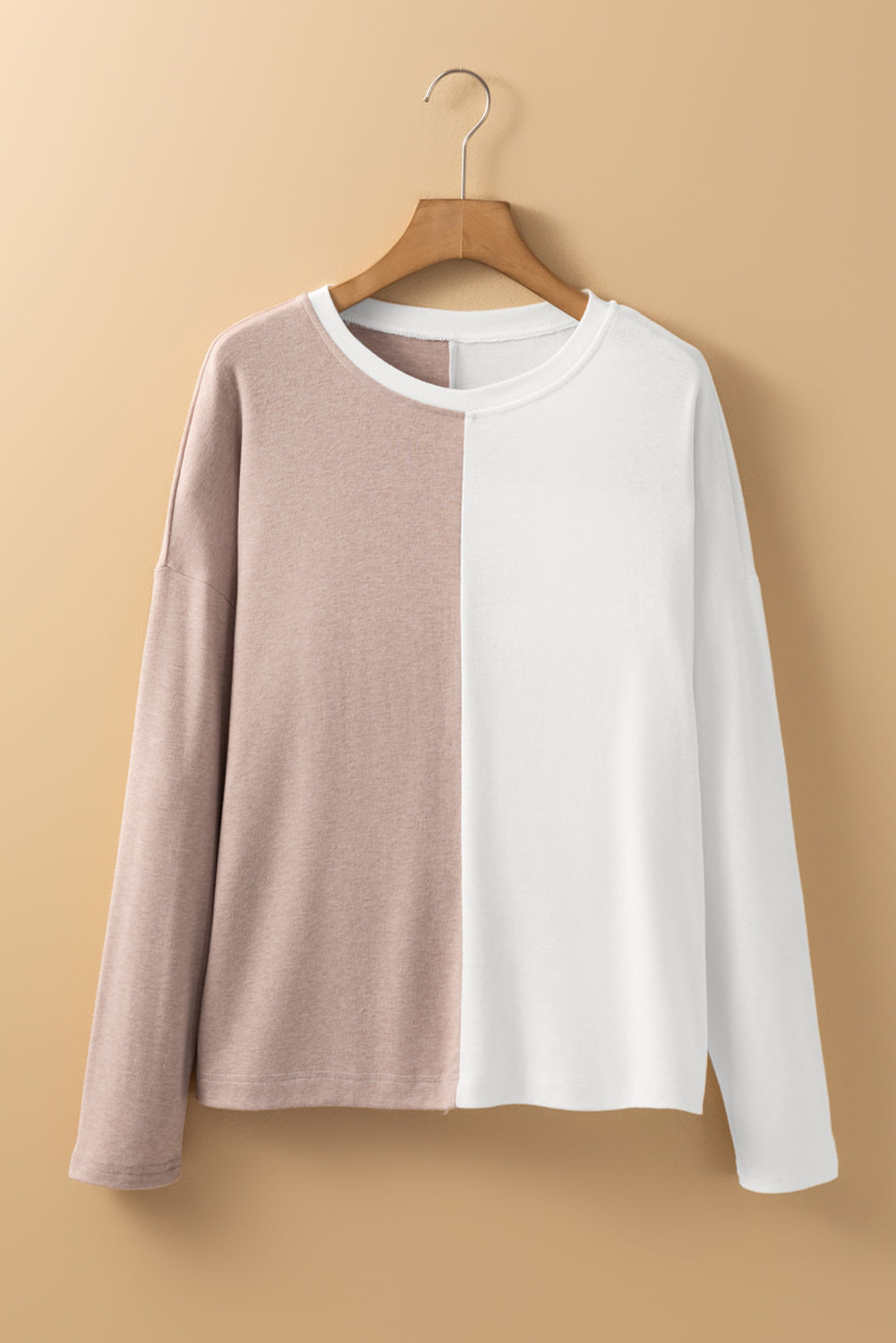 Colourblock Long Sleeve Crew Neck Top | Khaki