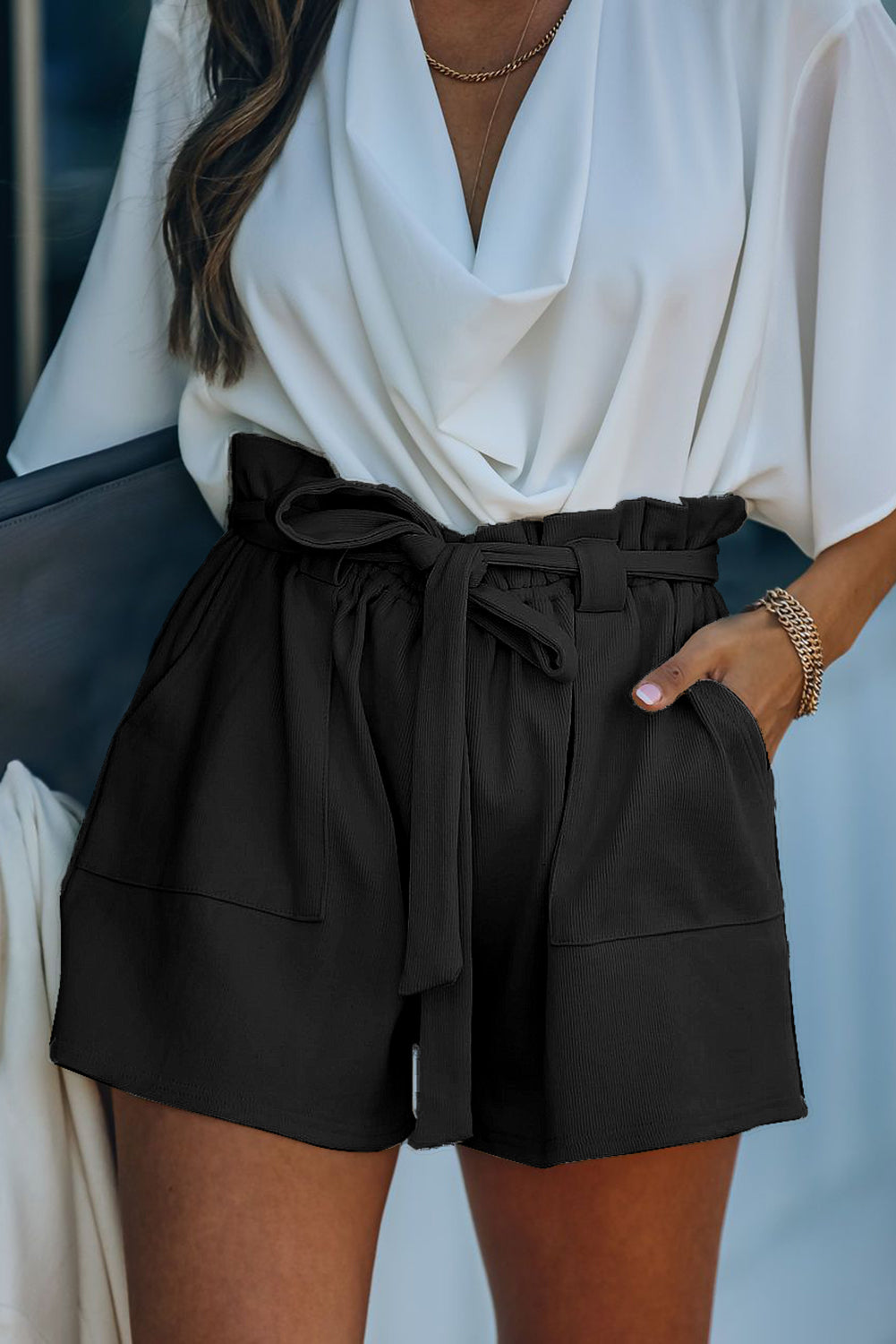 Cotton Blend Pocketed Knit Shorts | Black