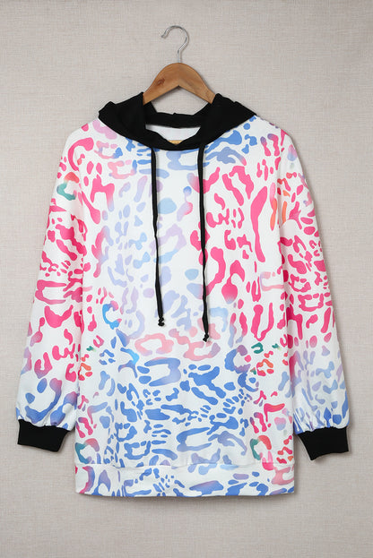 Colourful Leopard Drawstring Splicing Hoodie | Multicolour