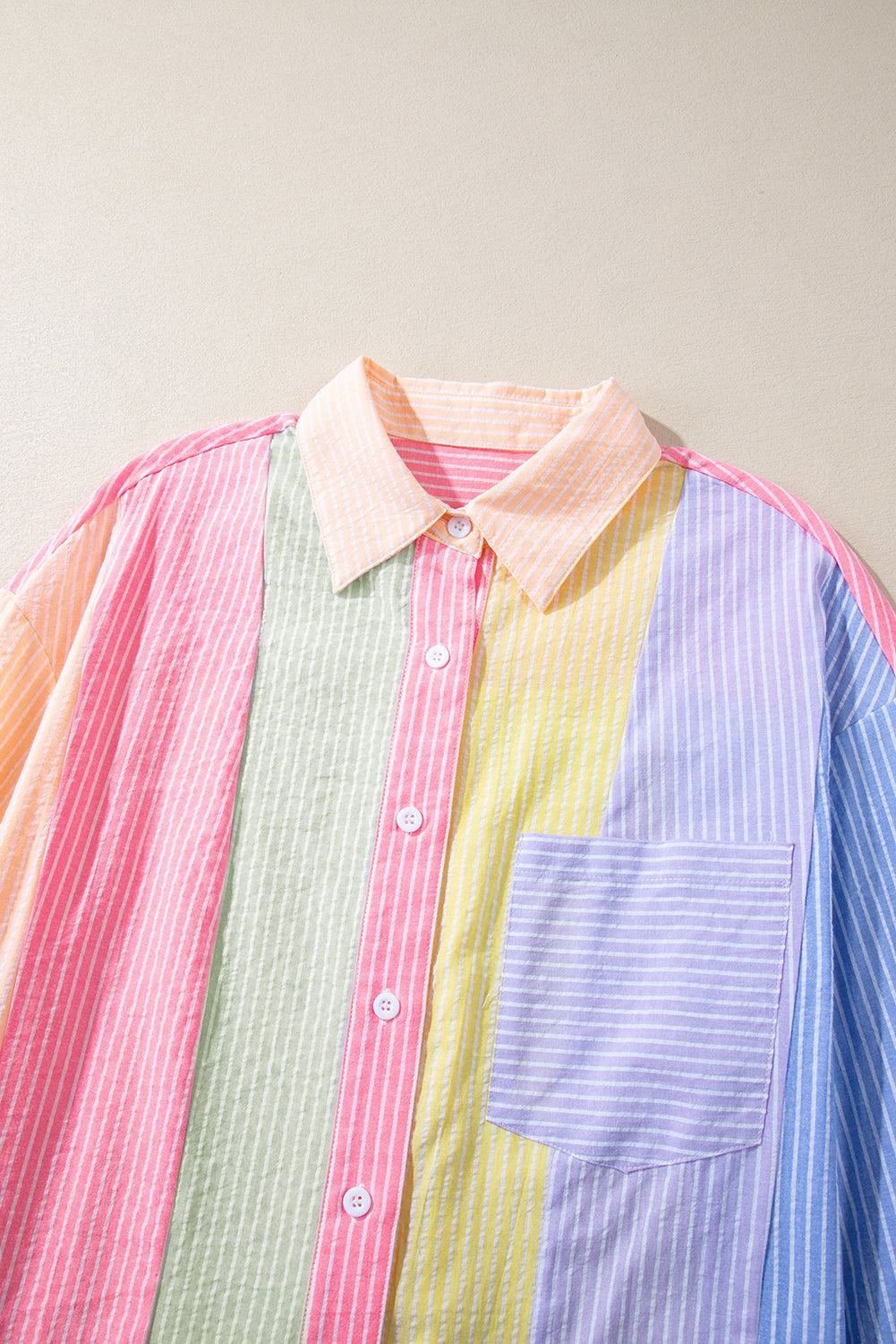 Colour Block Chest Pocket Oversized Shirt | Pink Stripe