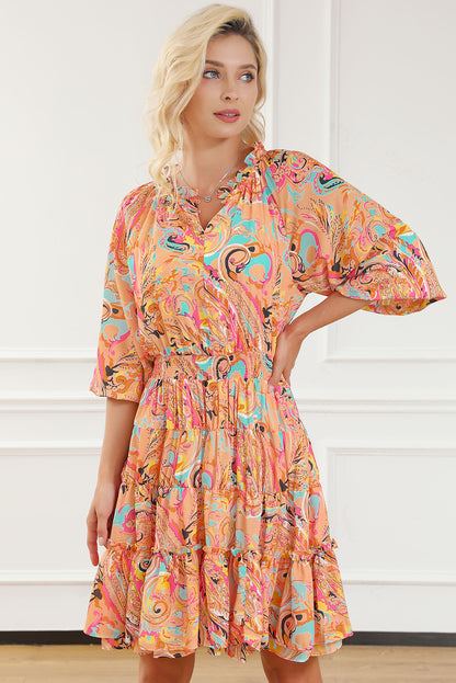 Paisley Print Frilled Mini Dress | Multicolour