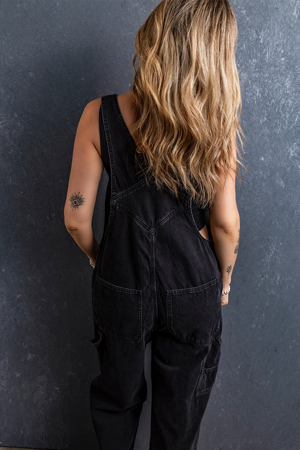 Adjustable Buckle Straps Multi Pocket Denim Overalls | Black