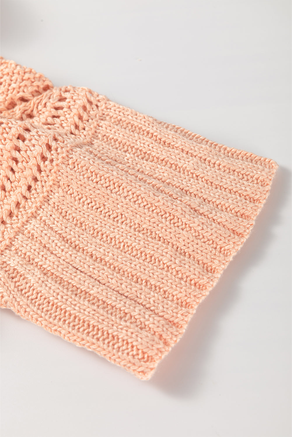 Hollowed Knit 3/4 Dolman Sleeve Buttoned Collared Sweater | Apricot Pink