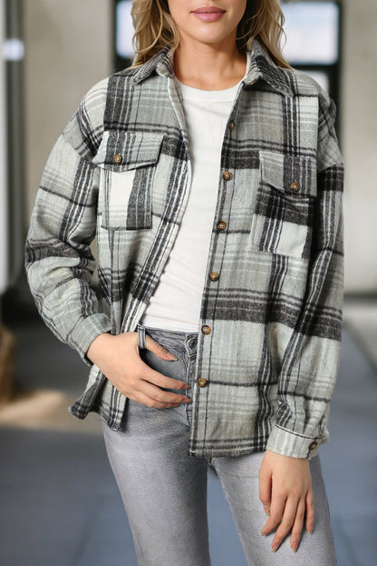 Plaid Flap Pockets Shacket | Medium Grey