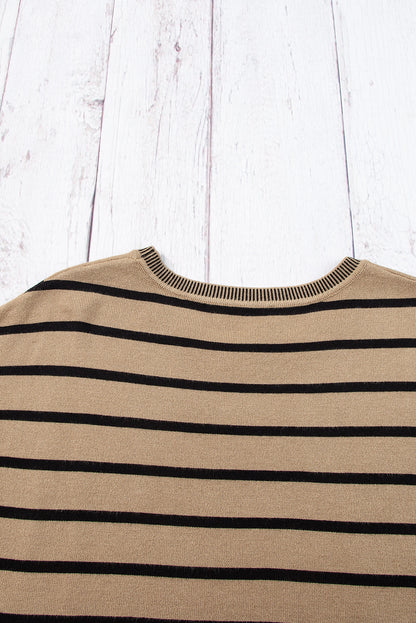 Knitted Bat Sleeve T Shirt | Khaki Stripe