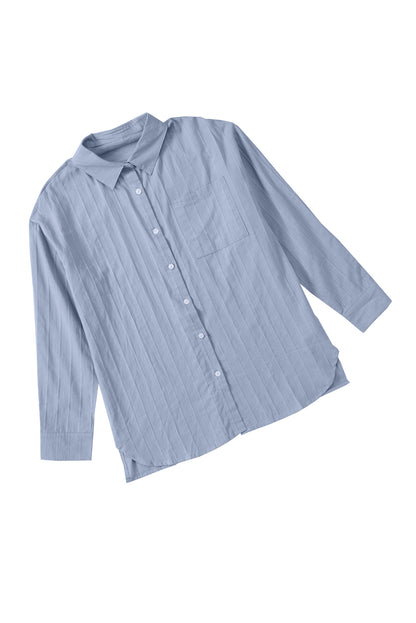 Textured Buttoned Pocket Long Sleeve Shirt | Blue