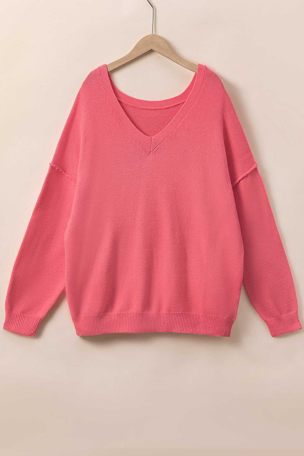 Plus Size Drop Shoulder V Neck Sweater | Pink