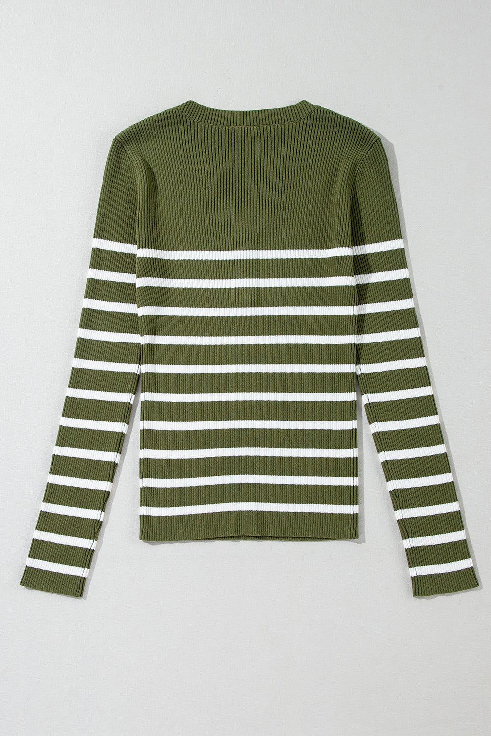 Ribbed Knit Henley Buttons Slim Fit Sweater | Green Stripe