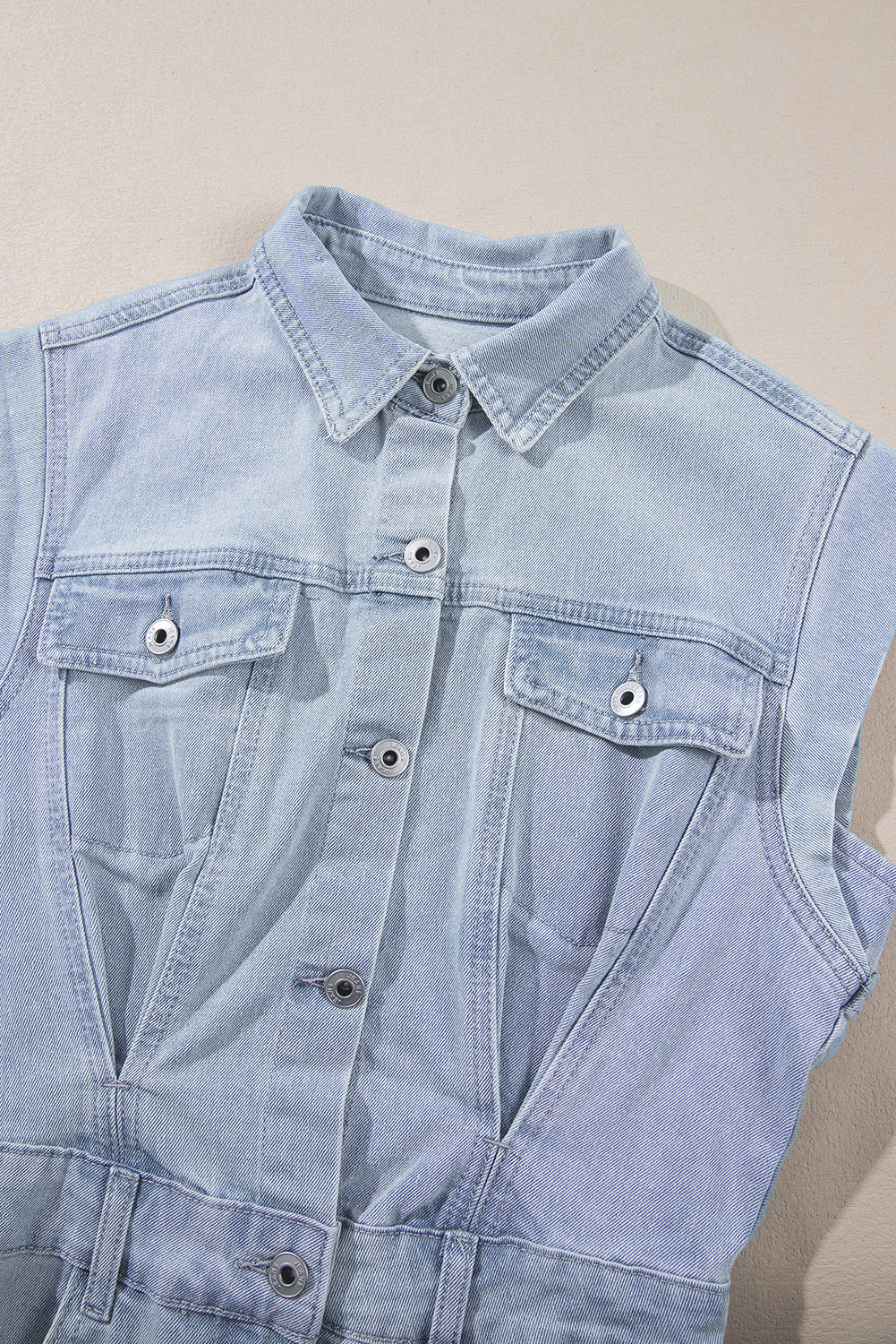 Acid Wash Flap Pockets Frayed Denim Dress | Light Blue