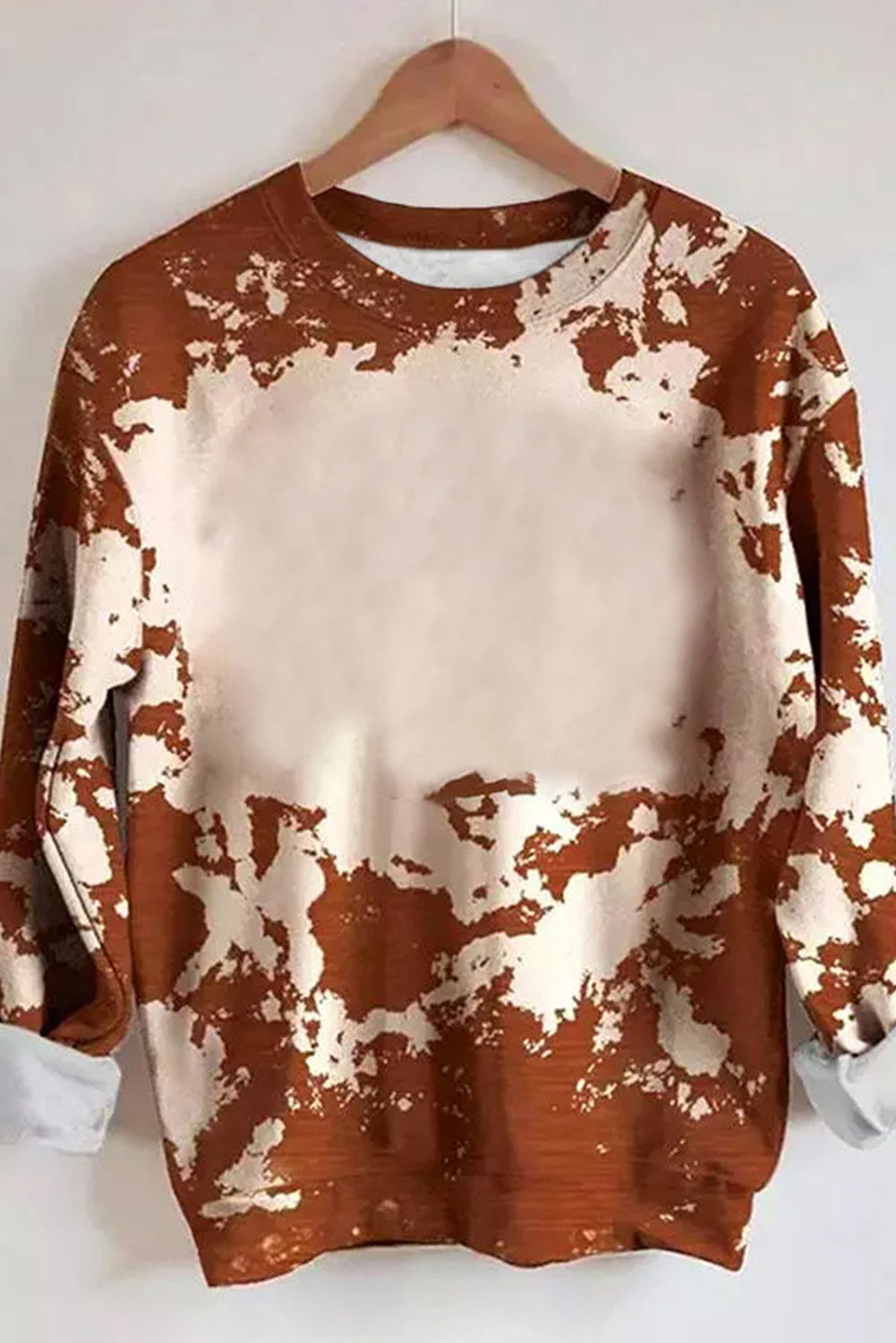 Western Tie Dye Round Neck Sweatshirt | Brown