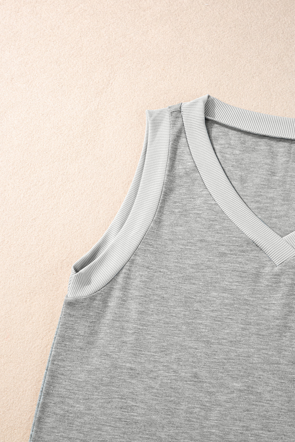 Ribbed V Neck Tank | Gray