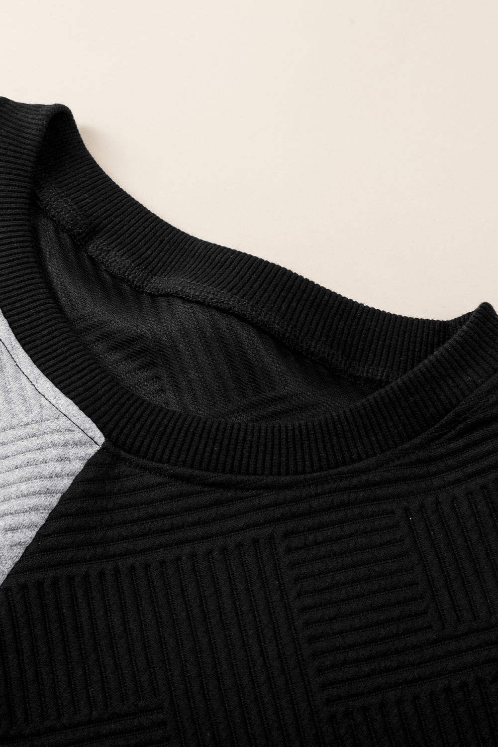 Colour Block Textured Drop Shoulder Top | Black