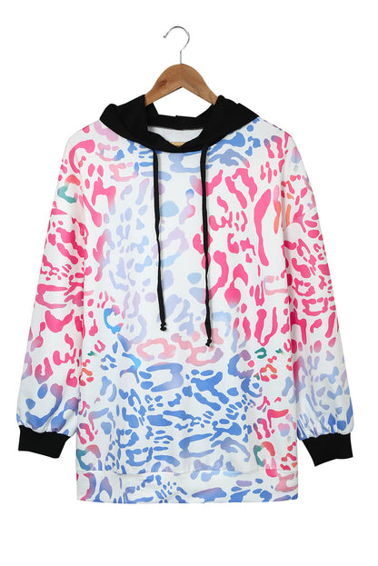 Colourful Leopard Drawstring Splicing Hoodie | Multicolour