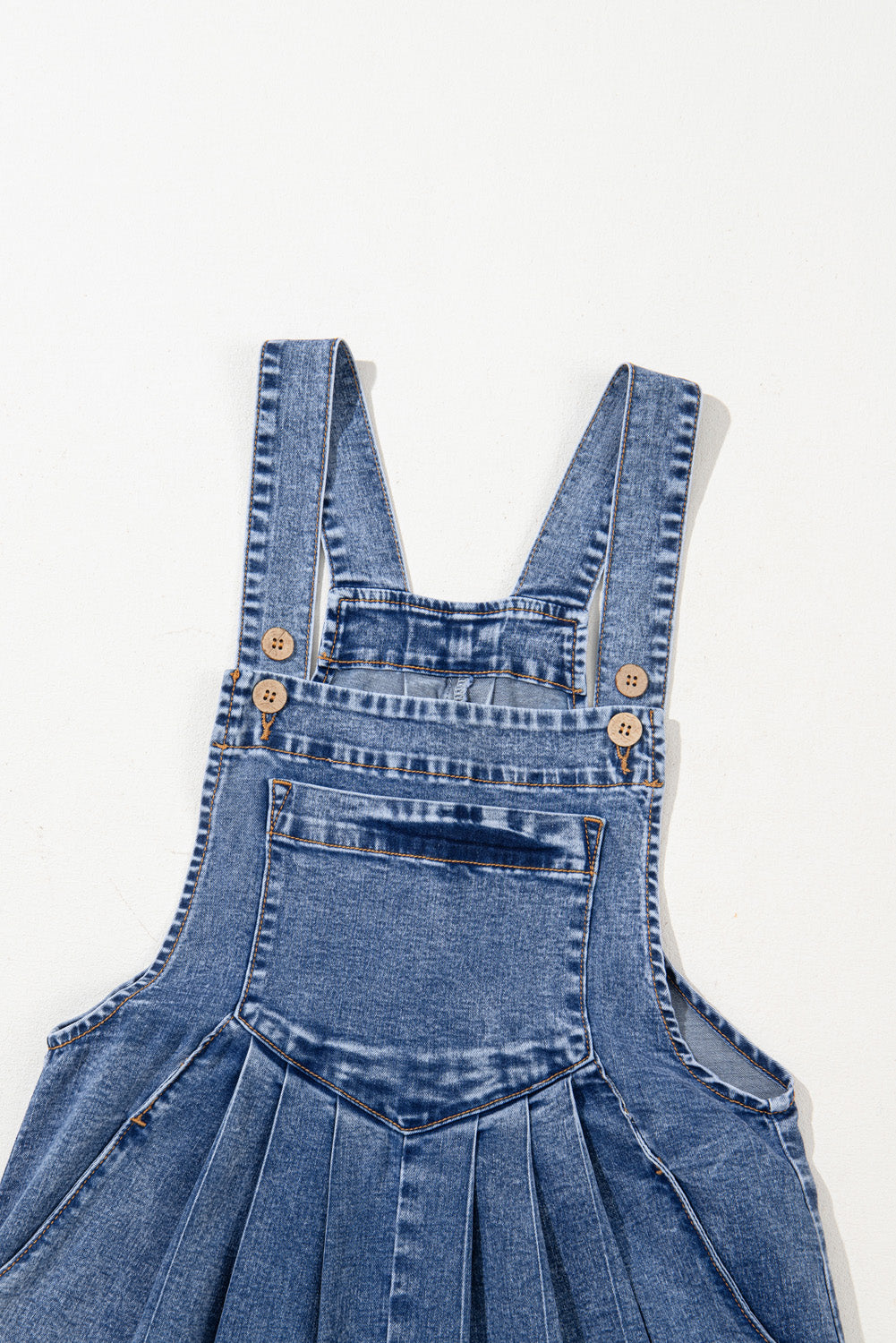 Mineral Wash Buttoned Straps Wide Leg Denim Overalls | Light Blue