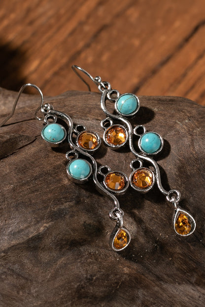 Turquoise Gem Inlay Vintage Alloy Dangle Earrings | Silvery