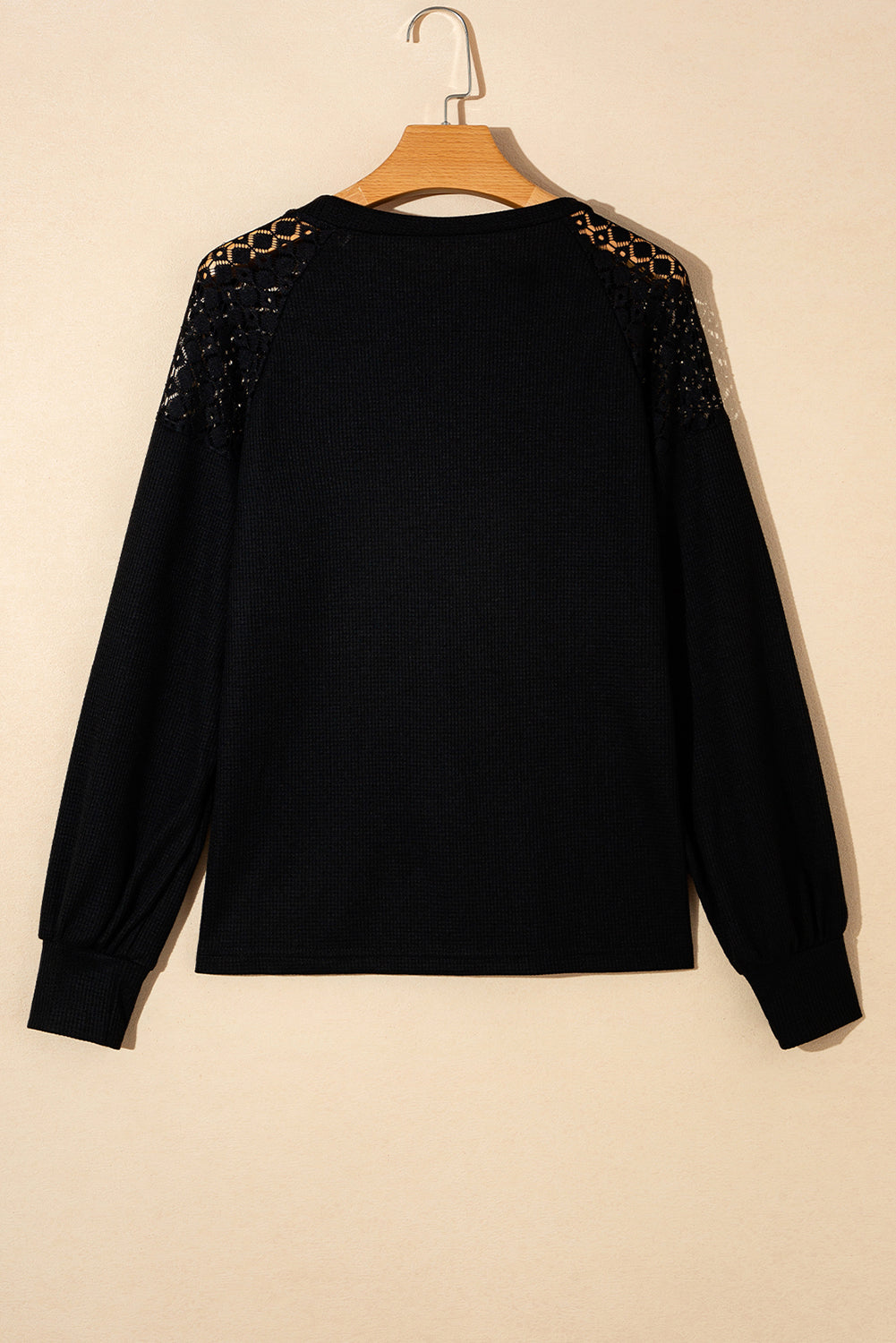 Lace Long Sleeve Textured Pullover | Black