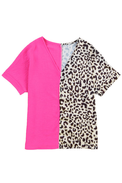 Contrast Leopard Colour Block Blouse | Rose