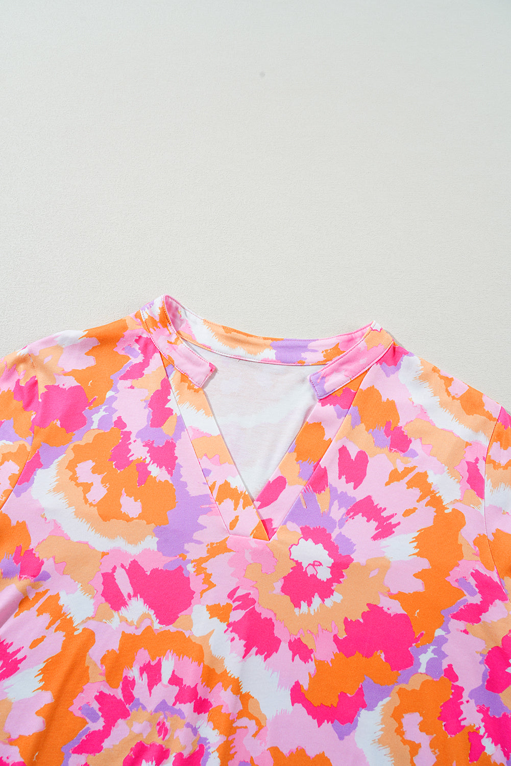 Plus Size Abstract Floral Print V Neck Blouse | Pink