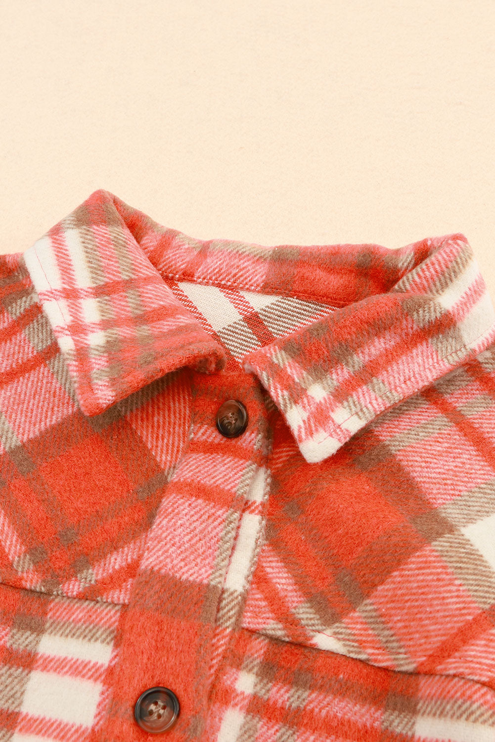 Fiery  Sherpa Sleeve Plaid Print Shacket | Red