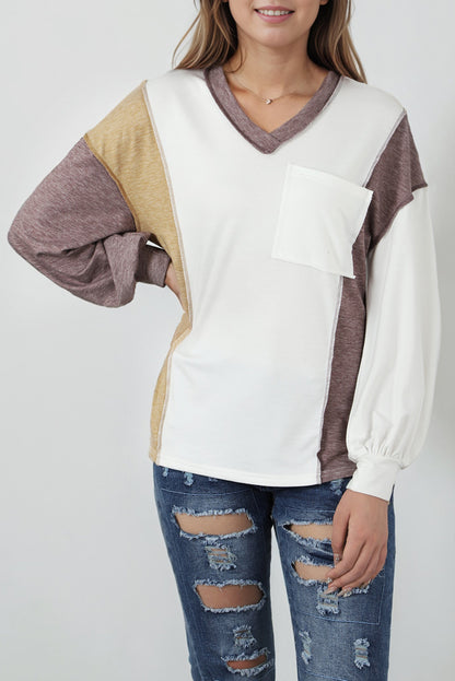 Colourblock Patchwork Exposed Seam Knit Top | White