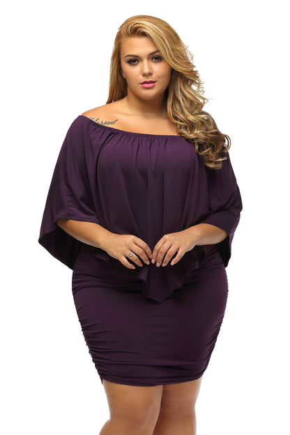 Plus Size Dressing Layered  Mini Poncho Dress | Purple