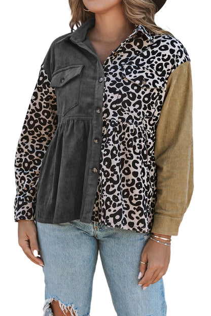 Colourblock Corduroy Shirt Jacket | Leopard