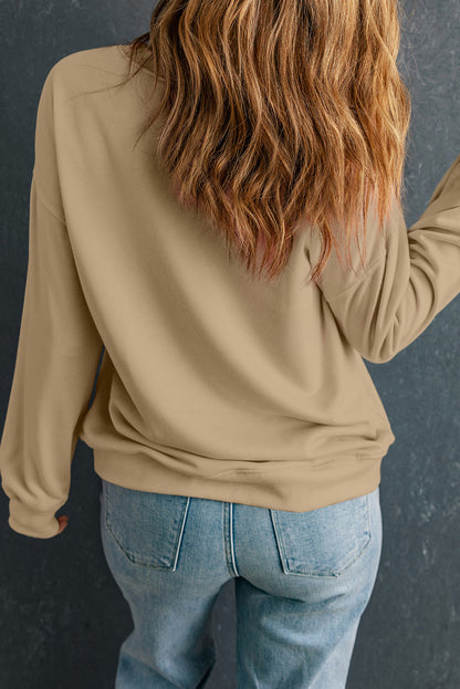 Thanks Giving Leaves Printed Drop Shoulder Sweatshirt | Khaki