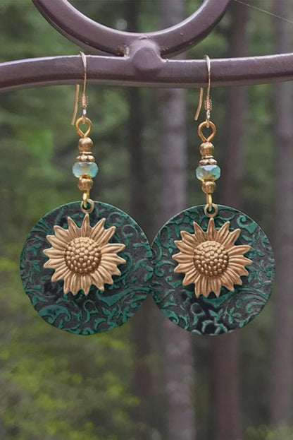 Retro Sunflower Disc Alloy Dangle Earrings | Real Teal