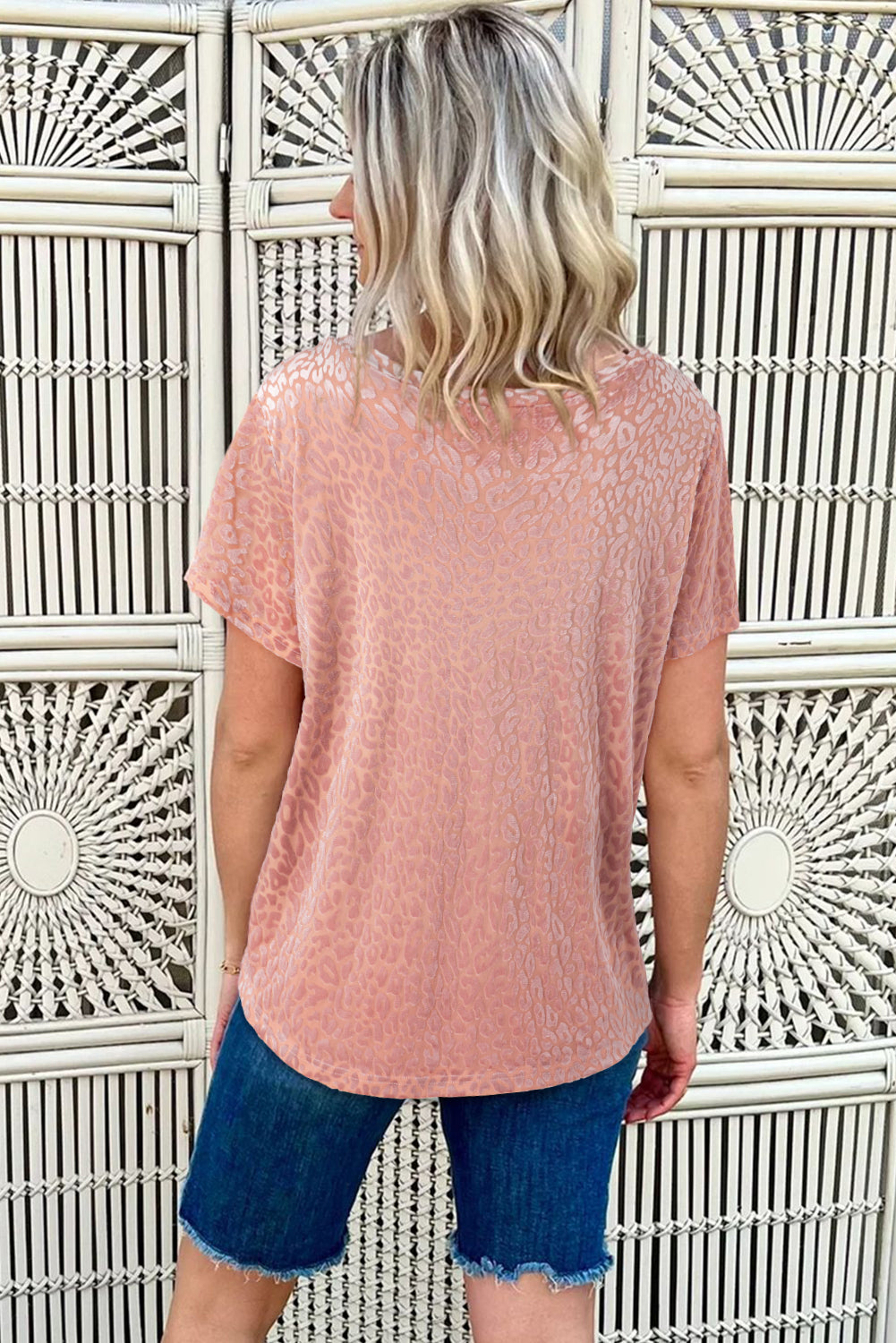 Burnout Velvet Leopard Print Short Sleeve Top | Pink