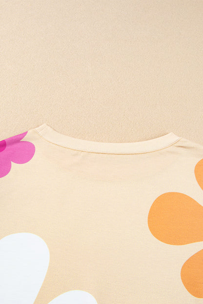 Flower Print Bubble Sleeve Tee | Apricot