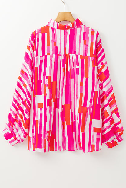 Abstract Print Batwing Sleeve Casual Shirt | Pink