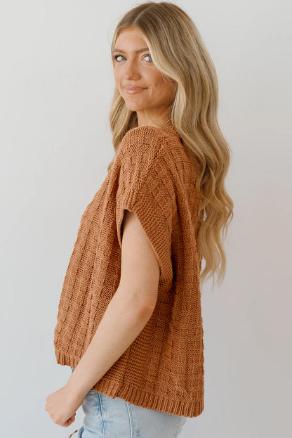 Round Neck Textured Knit Sweater Vest | Camel