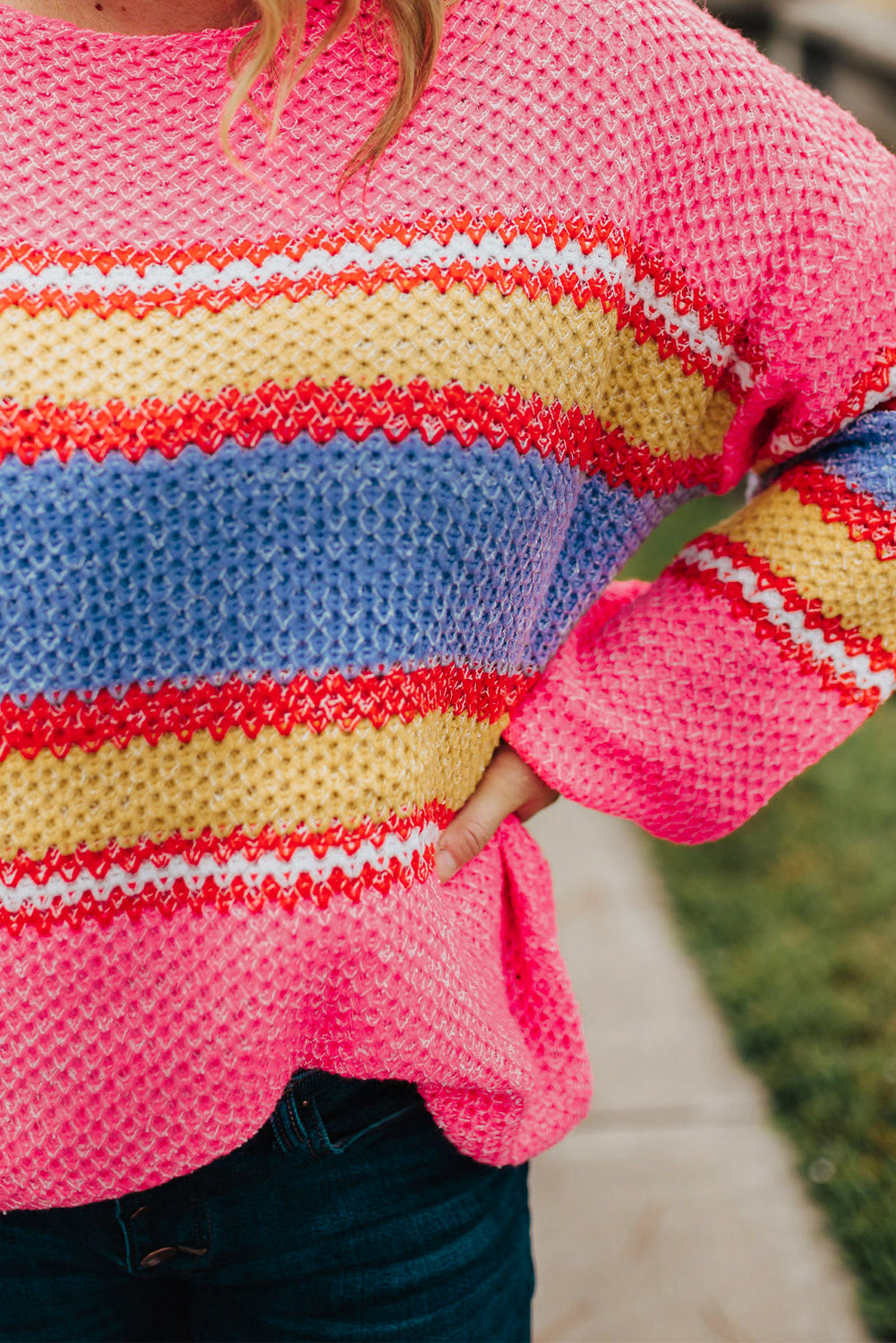 Plus Size Stripe Oversized Sweater | Pink