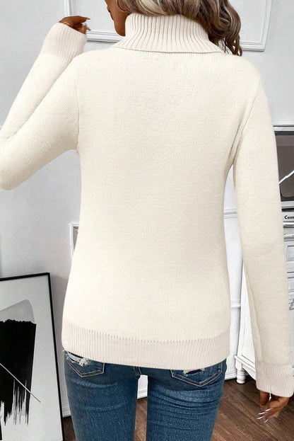 Turtleneck Fleece Lined Knit Sweater | Beige