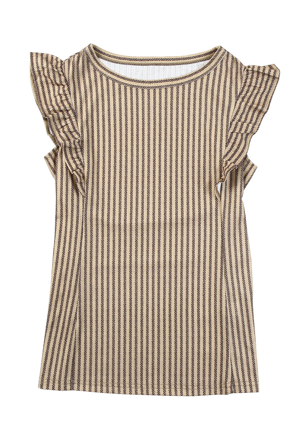 Striped Crew Neck Ruffled Tank Top | Khaki