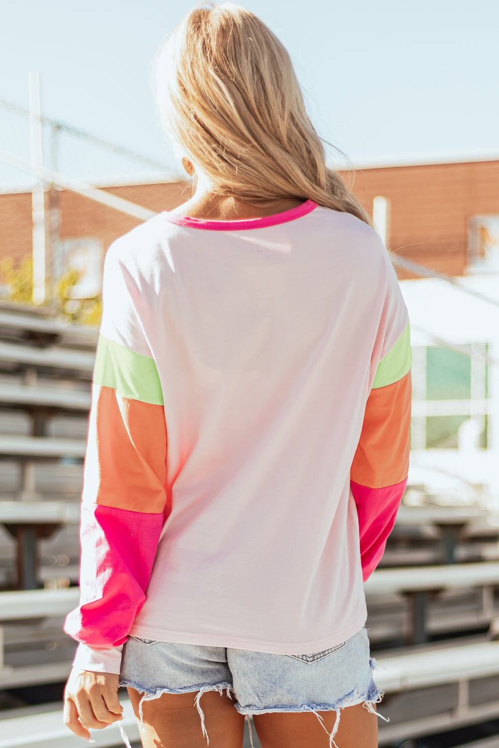 Game Day Rugby Football Graphic Colour Block Sleeve Top | Pink