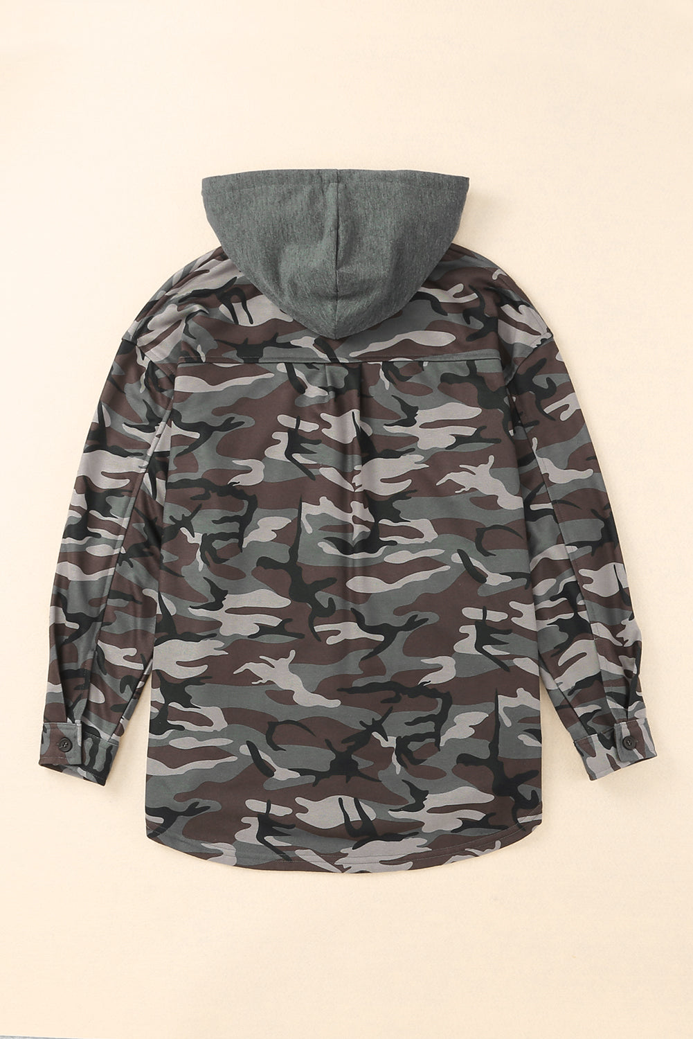 Camo Print Button Up Hooded Jacket | Green