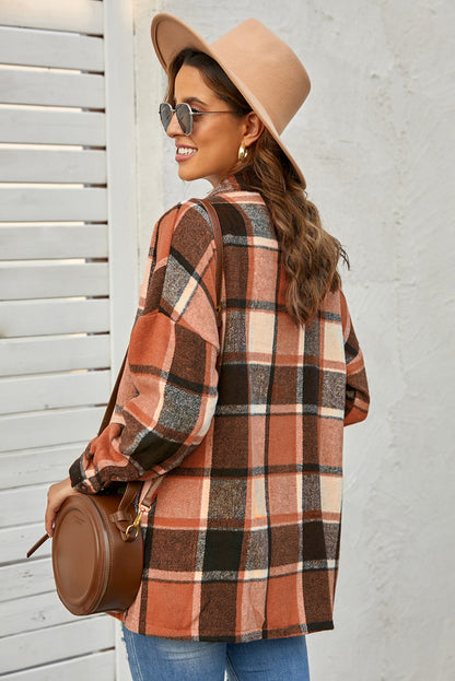 Plaid Print Buttoned Shirt Jacket | Orange