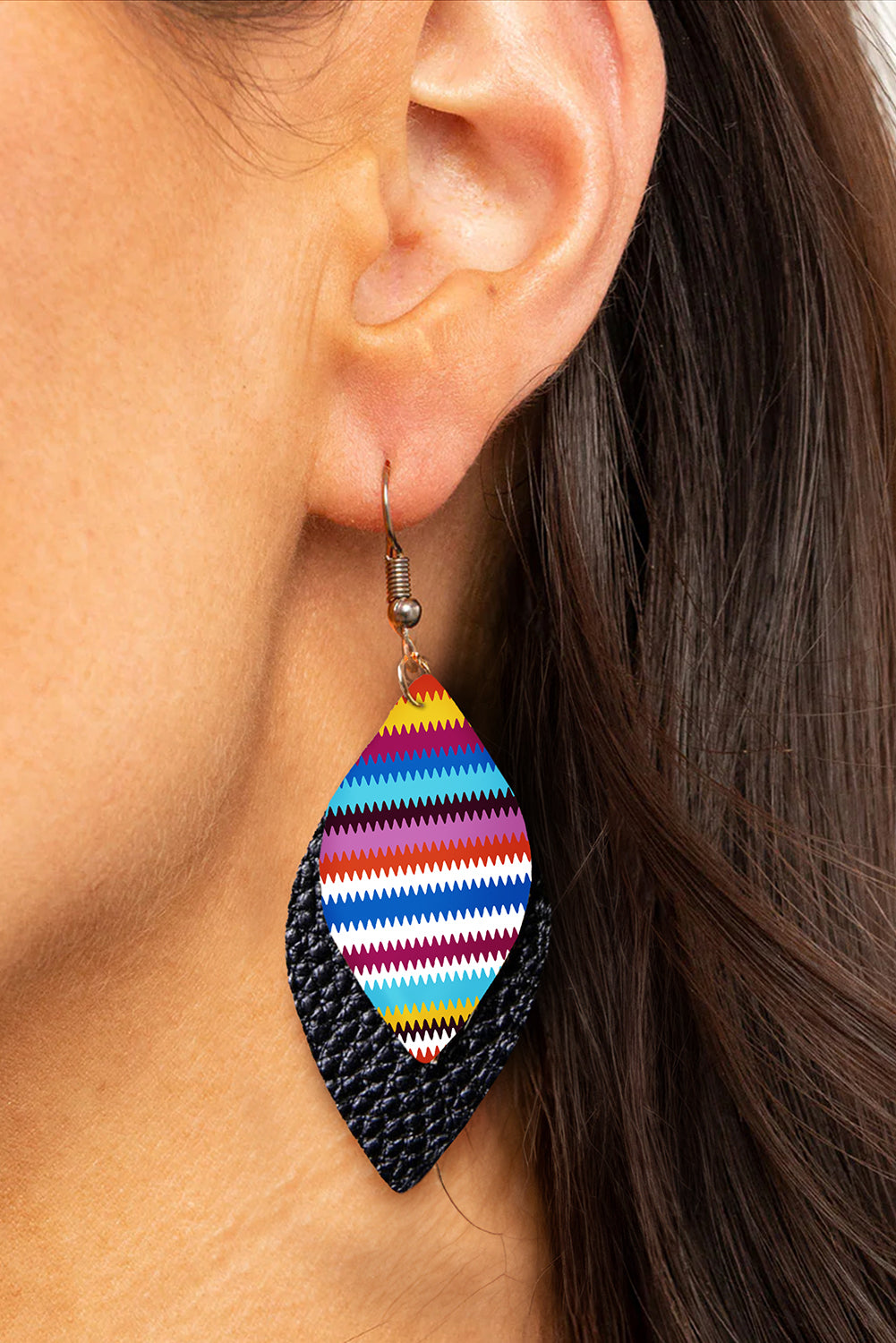 Serape Leaf Shape Leathered Drop Earrings | Multicolour