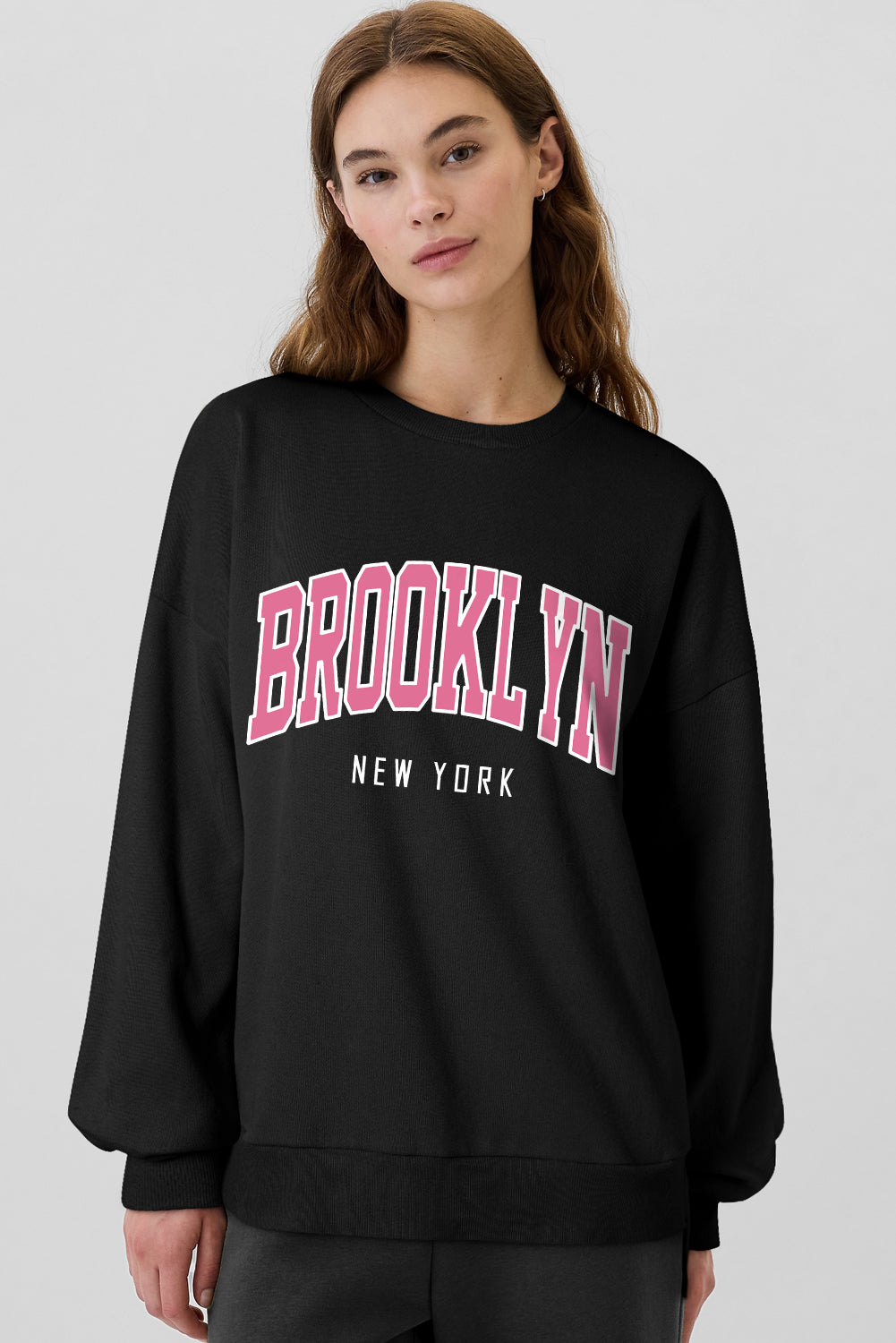 Brooklyn New York Graphic Drop Shoulder Sweatshirt | Black