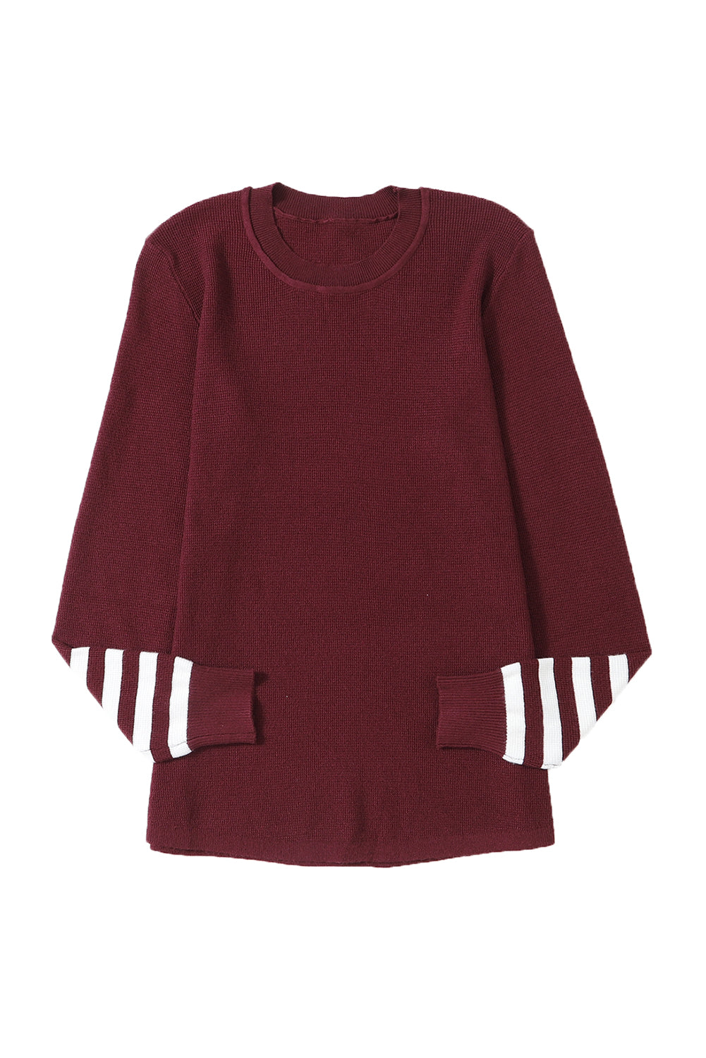 Striped Sleeve Plain Knit Sweater | Red