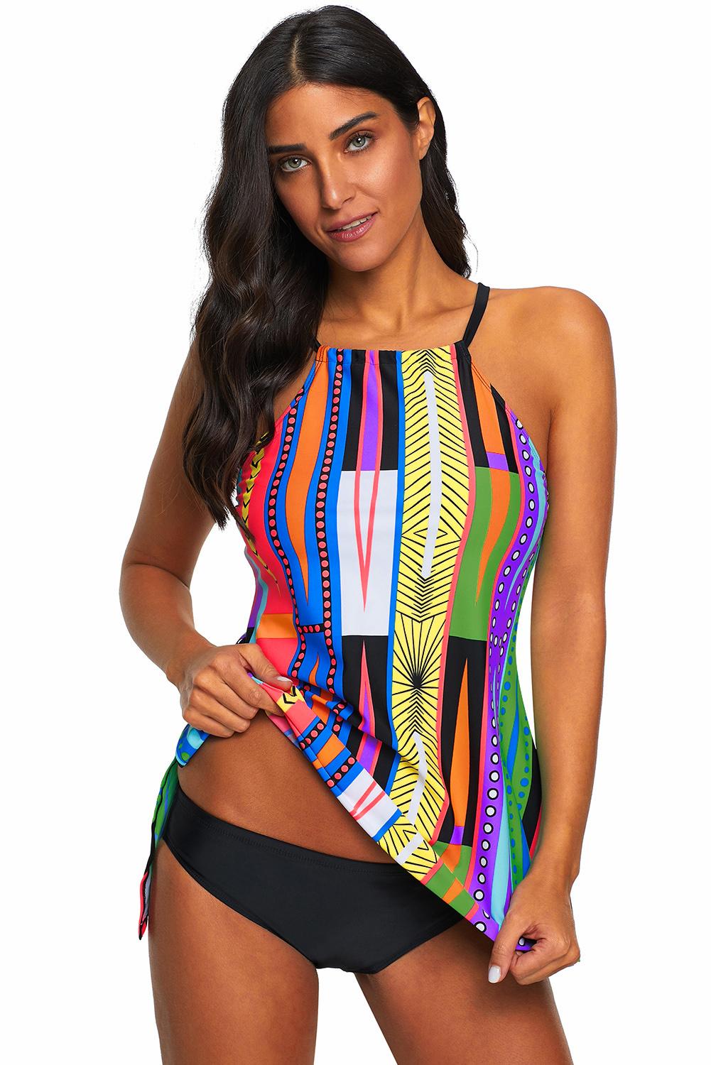 Patterned Cami Tankini | Multicolour