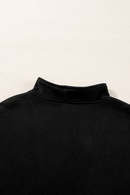 Zip-Up Stand Neck Kangaroo Pocket Sweatshirt | Black